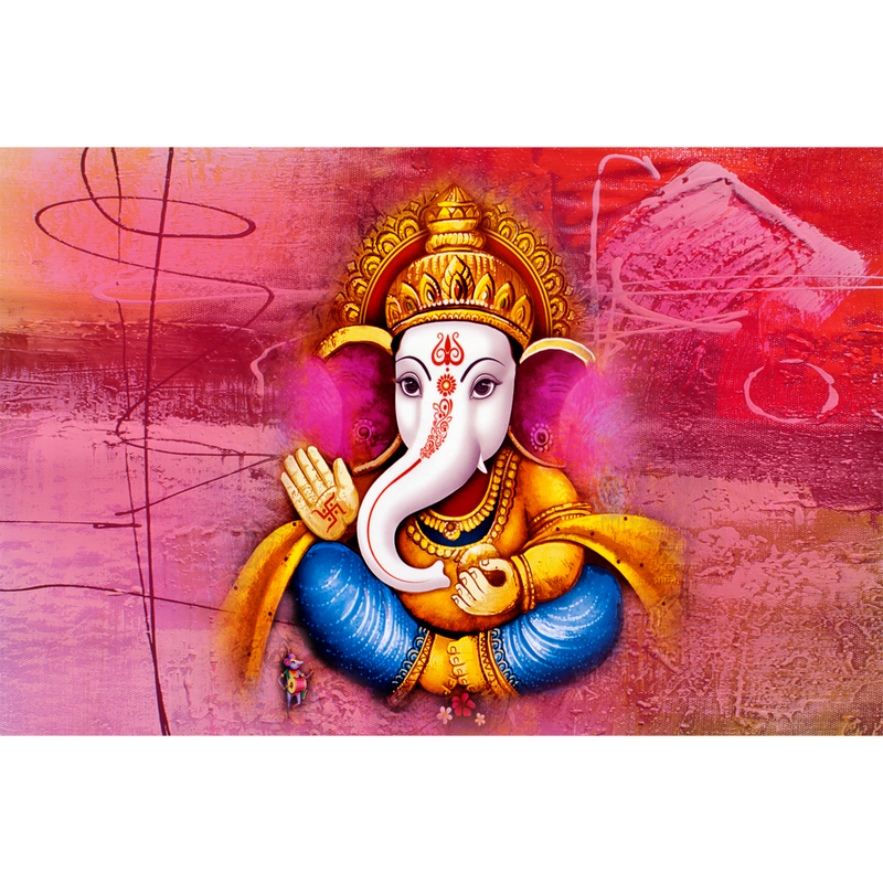 Lord Ganesha With Red Background Digitally Printed Wallpaper