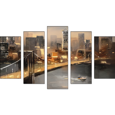 New York City Bridge Canvas  Wall Painting- With 5 Frames