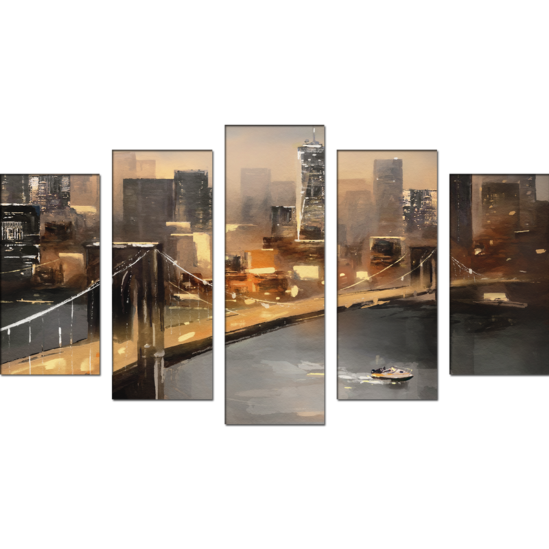 New York City Bridge Canvas  Wall Painting- With 5 Frames