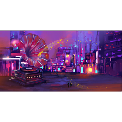 Large Gramophone On Street Abstract Canvas Wall Painting