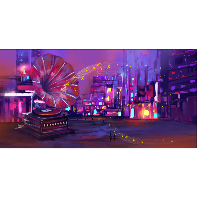 Large Gramophone On Street Abstract Canvas Wall Painting