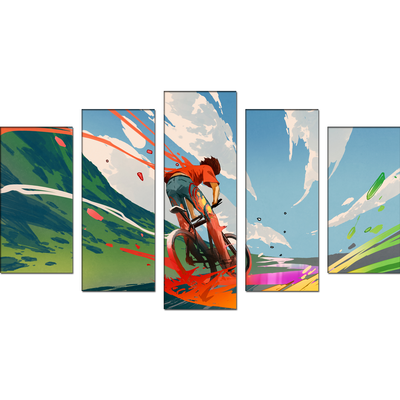 Boy Riding A Bicycle With Energy Canvas Wall Painting- With 5 Frames