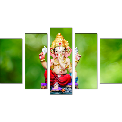 Cute Lord Ganesha Canvas Wall Painting- With 5 Frames