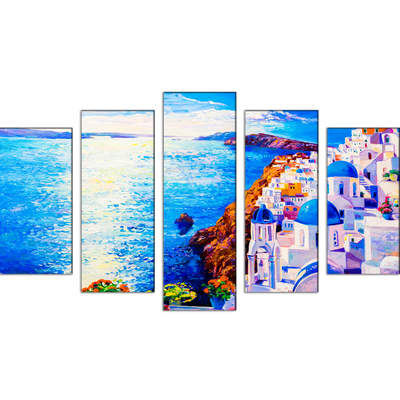 Modern City Oil Art Canvas Wall Painting- With 5 Frames