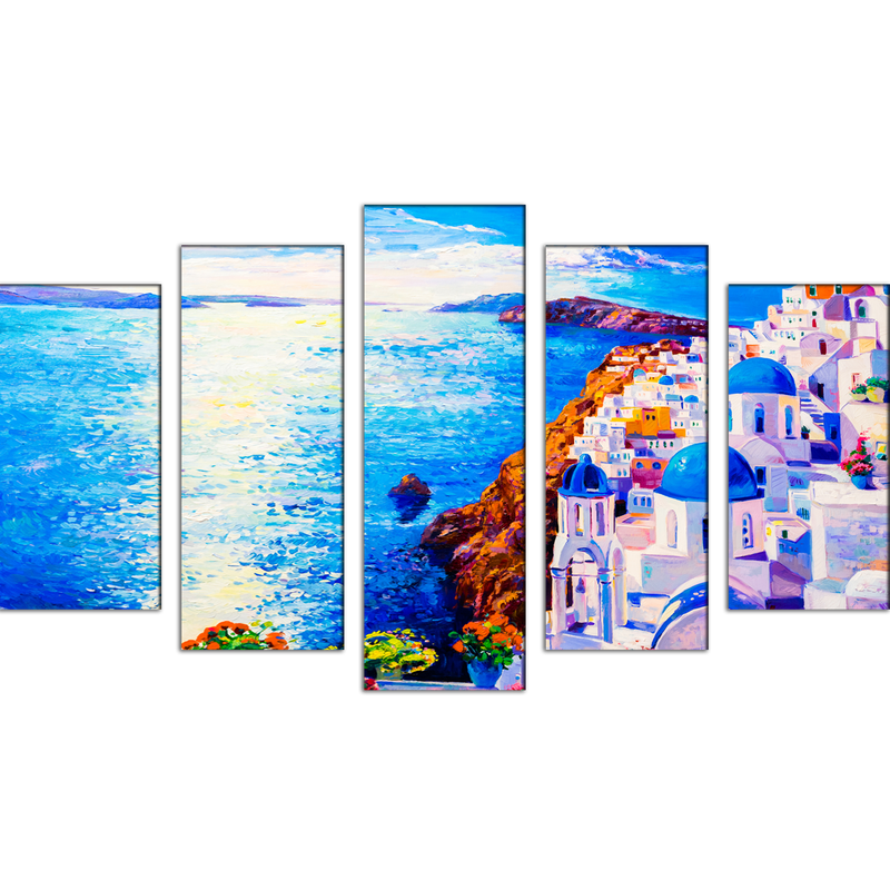 Modern City Oil Art Canvas Wall Painting- With 5 Frames