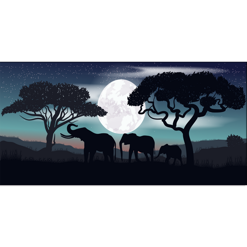 Family of Elephants In Night Canvas Wall Painting