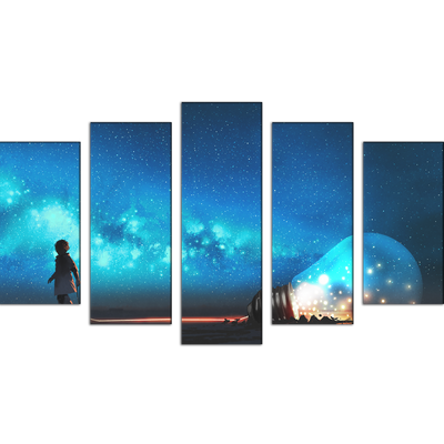 Boy Pulled The Big Bulb Canvas Wall Painting- With 5 Frames