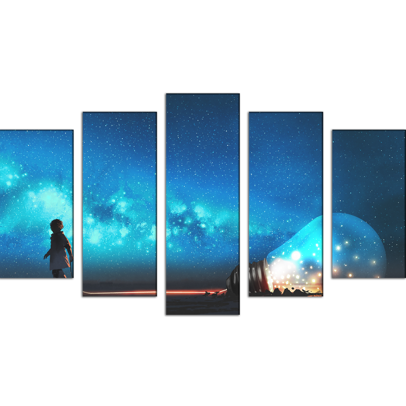 Boy Pulled The Big Bulb Canvas Wall Painting- With 5 Frames