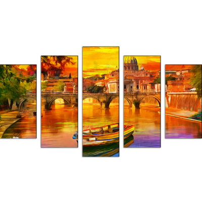 Abstract Lake Scenery Canvas Wall Painting- With 5 Frames