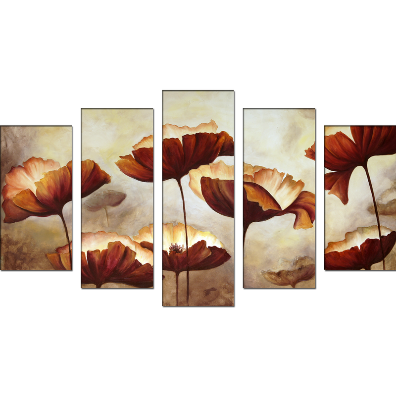 Brown Flower Canvas Wall Painting- With 5 Frames