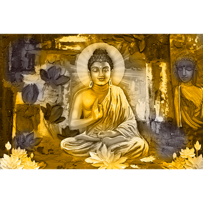 Golden Buddha Abstract Digitally Printed Wallpaper