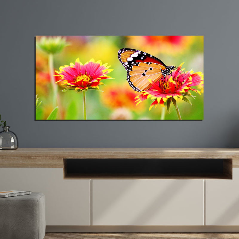 Butterfly Perched on Flower  Print On Canvas Wall Painting