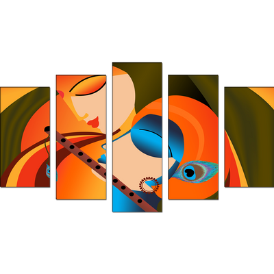 Modern Art Radha Krishna Canvas Wall Painting- With 5 Frames