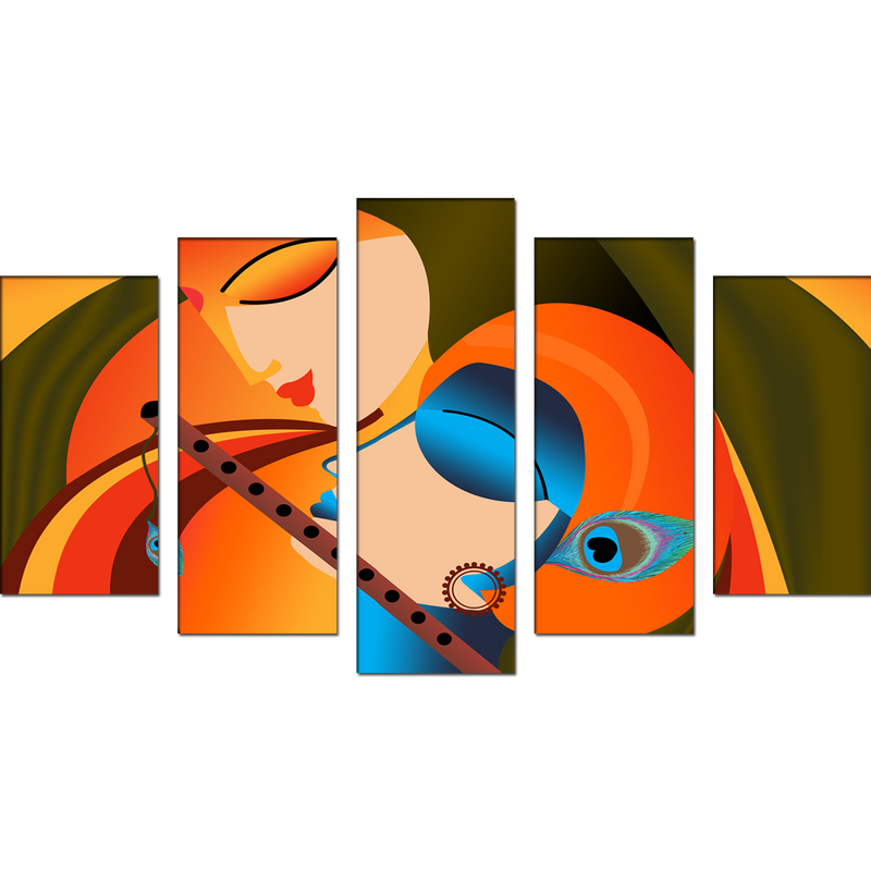 Modern Art Radha Krishna Canvas Wall Painting- With 5 Frames