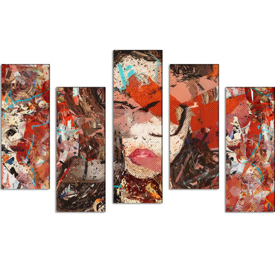 Beautiful Girl Abstract Canvas Wall Painting - With 5 Frames