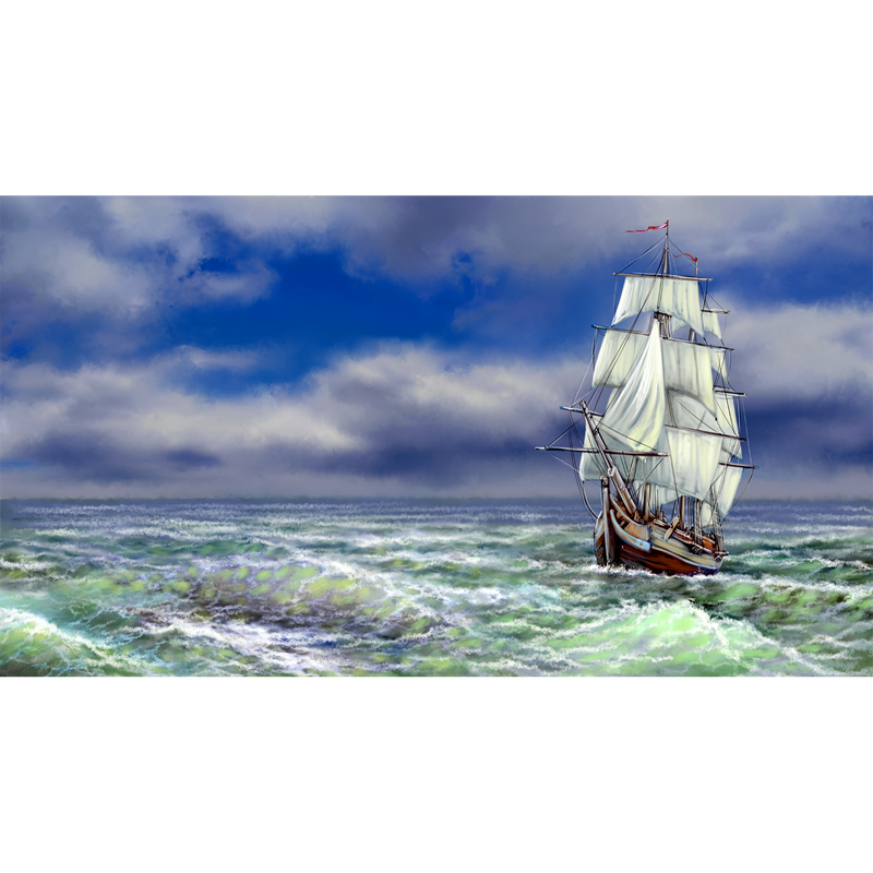 Old Ship On The Sea Digitally Printed Wallpaper