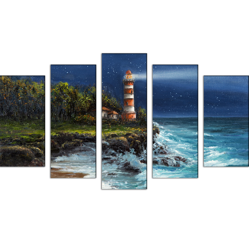 Lighthouse Canvas Wall Painting- With 5 Frames