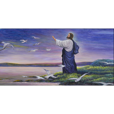 Jesus with Birds Canvas Wall Painting