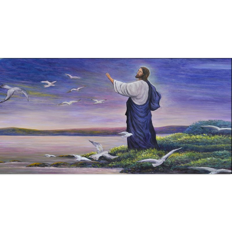 Jesus with Birds Canvas Wall Painting
