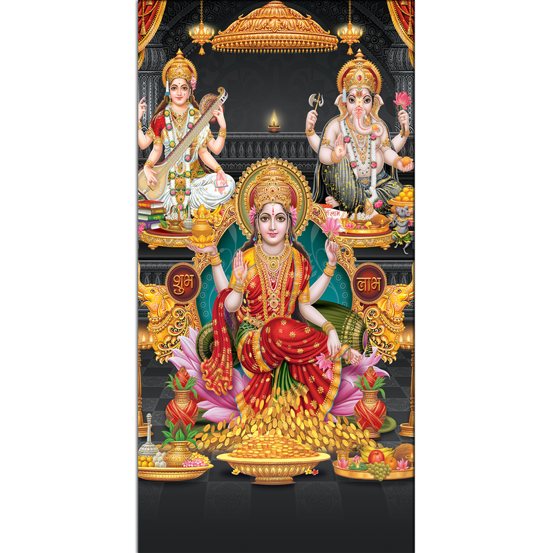 Laxmi Ganesha & Saraswati Canvas Wall Painting