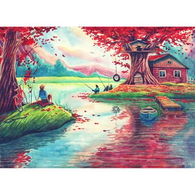 Oil Painting Village Scenery Digitally Printed Wallpaper