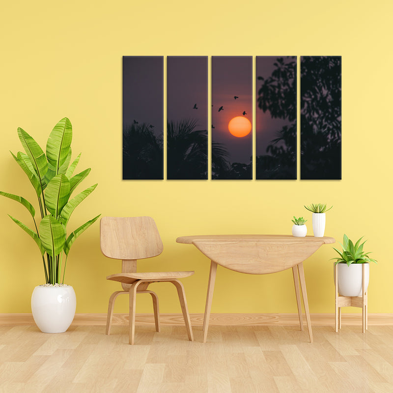 Clouds During Sunset View Canvas Wall Painting - With 5 Panel