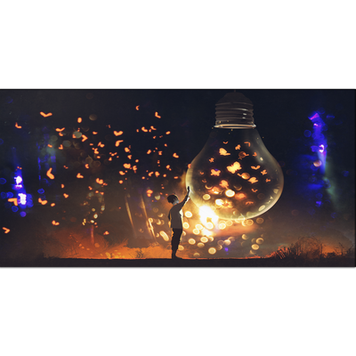 Man With Glowing Big Bulb Canvas Wall Painting