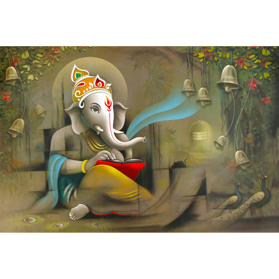 Lord Ganesha Beautiful View Digitally Printed Wallpaper