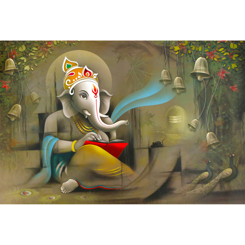 Lord Ganesha Beautiful View Digitally Printed Wallpaper