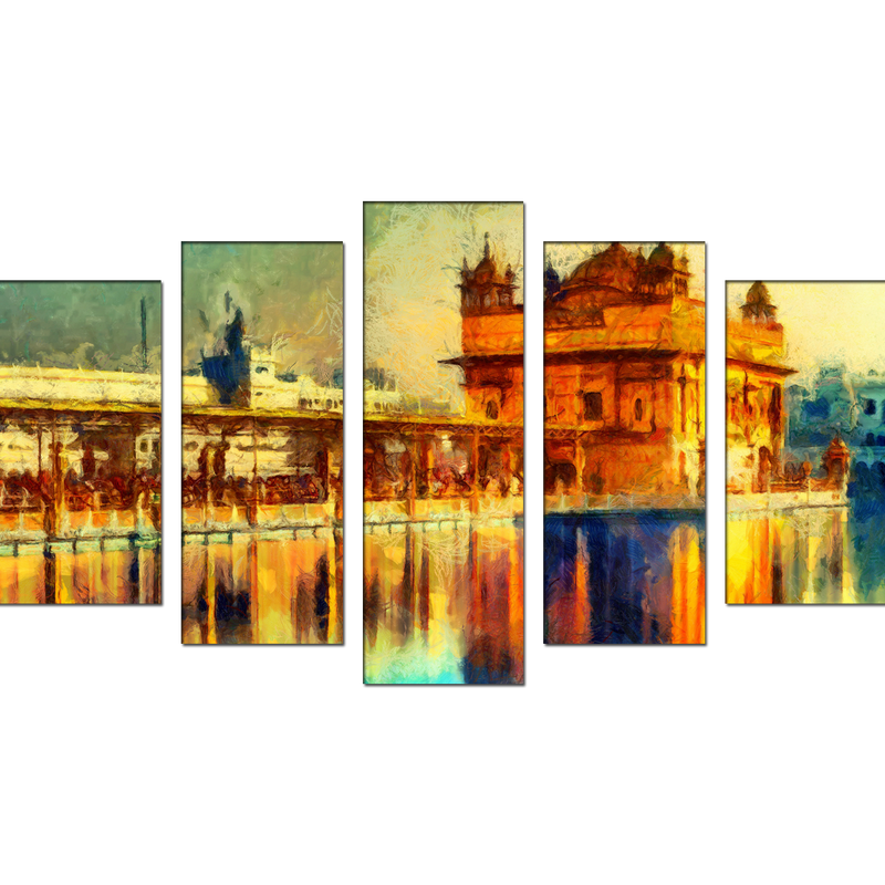 Golden Temple Canvas Wall Painting- With 5 Frames