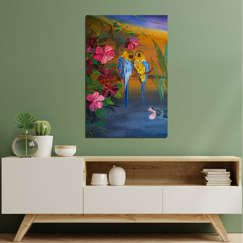 Love Birds Print On Canvas Wall Painting