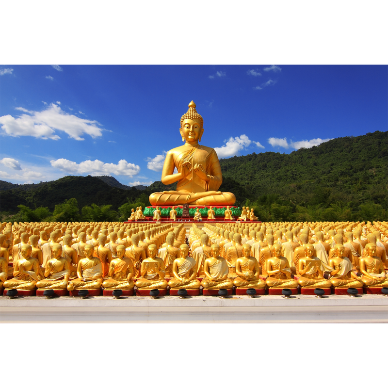 Golden Buddha With Nature Digitally Printed Wallpaper