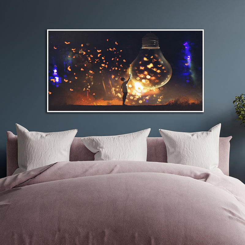 Man With Glowing Big Bulb Canvas Floating Frame Wall Painting