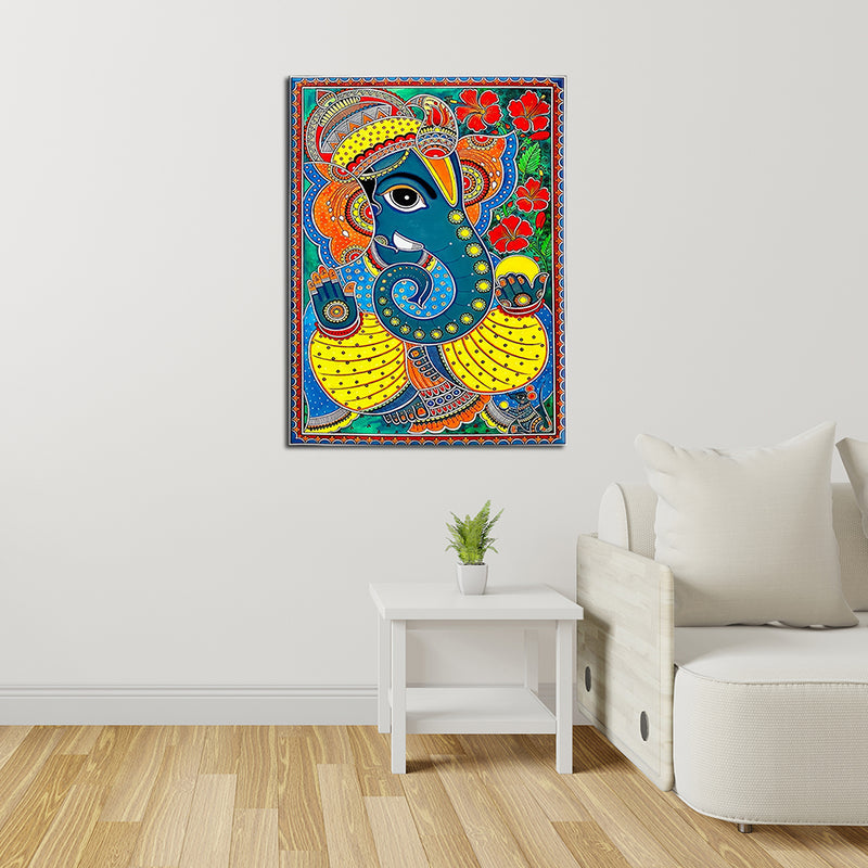 Lord Ganesha Madhubani On Canvas Wall Painting