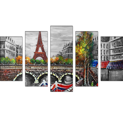 Beautiful Eiffel Tower City View Canvas Wall Painting- With 5 Frames