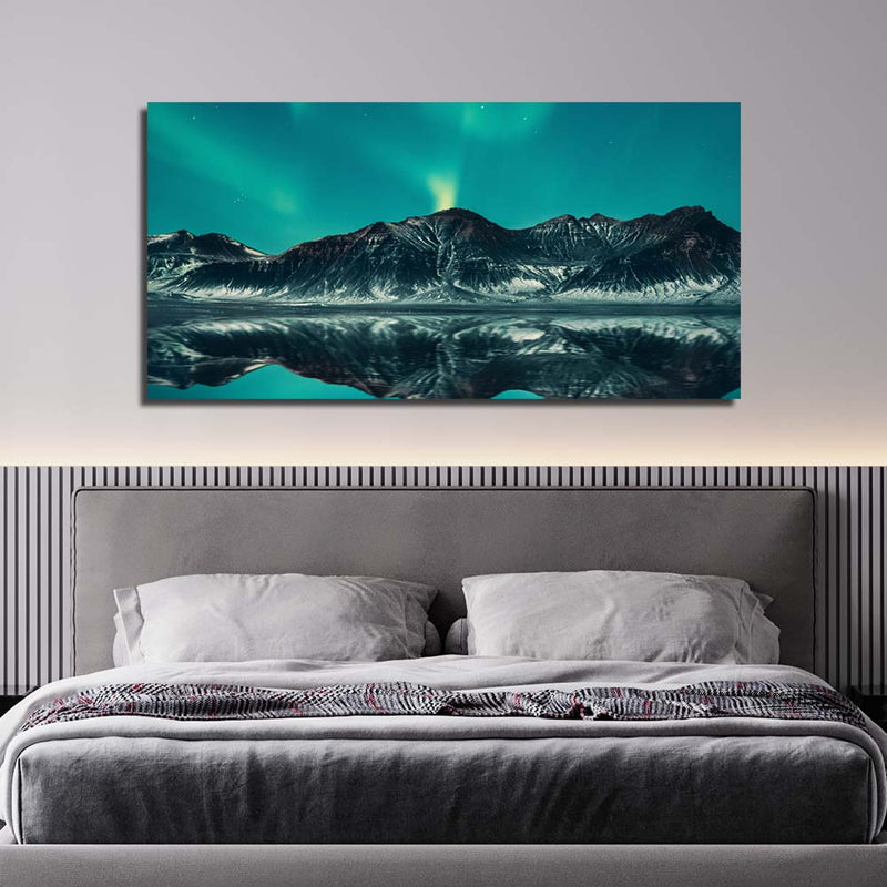 Green Sky And  Mountain Reflection Print On Canvas