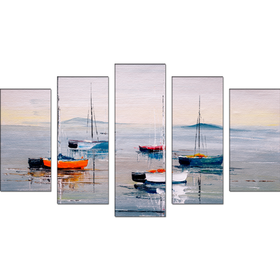 Acrylic Color Boat Abstract Canvas Wall Painting- With 5 Frames