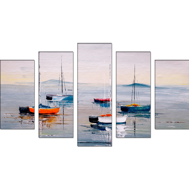 Acrylic Color Boat Abstract Canvas Wall Painting- With 5 Frames