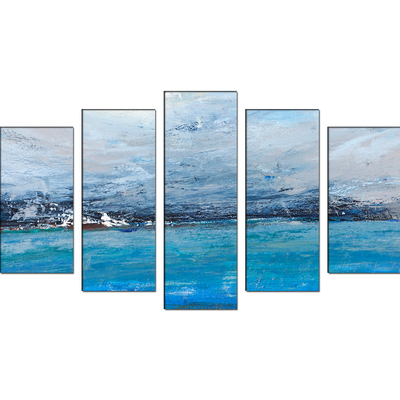 Monochromatic Blue Abstract Canvas Wall Painting - With 5 Frames