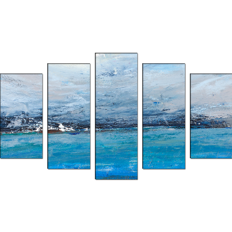 Monochromatic Blue Abstract Canvas Wall Painting - With 5 Frames