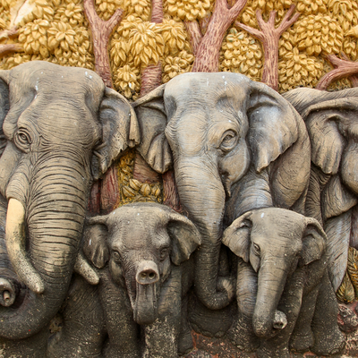 Elephant With Family Digitally Printed Wallpaper