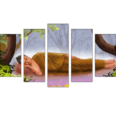 Gautama Buddha While Sleeping Illustration Canvas Wall Painting- With 5 Frames