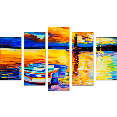 Beautiful Sunset View Canvas Wall Painting- With 5 Frames