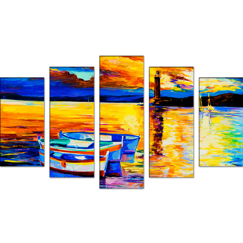 Beautiful Sunset View Canvas Wall Painting- With 5 Frames