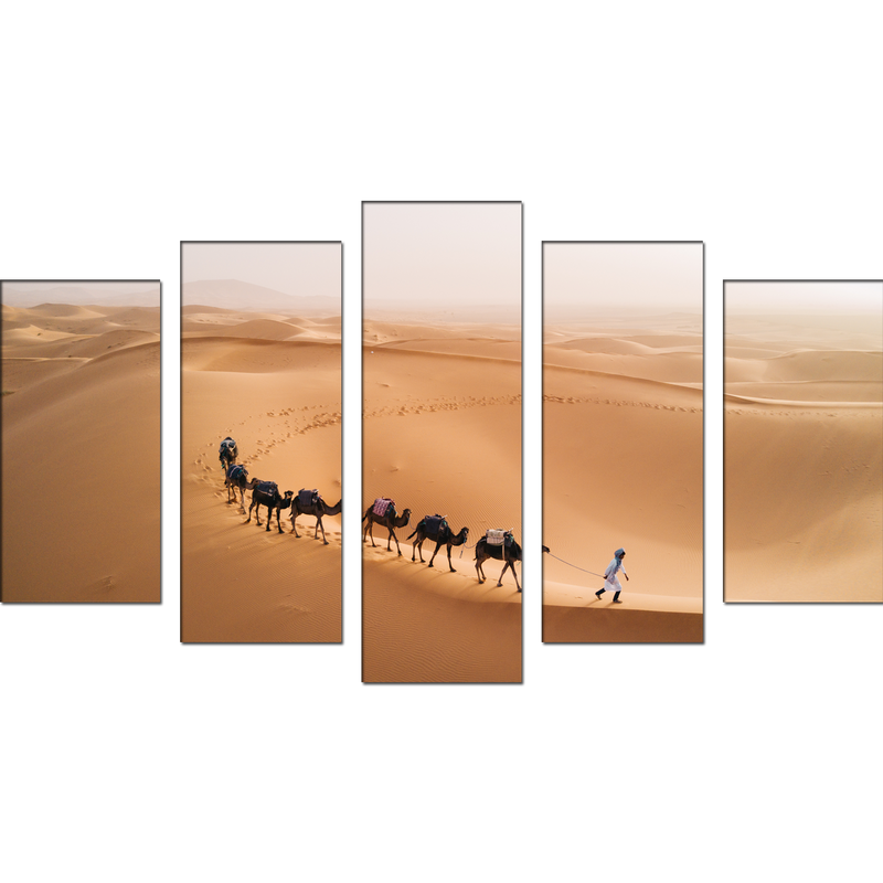 Camel Desert Canvas Panel Wall Painting - With 5 Frames