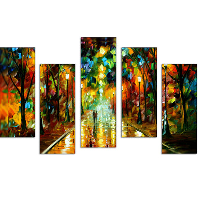 Abstract Couple Canvas  Panel Wall Painting - With 5 Frames