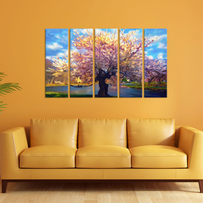 Abstract Colorful Rainbow Tree Canvas Wall Painting - With 5 Panel
