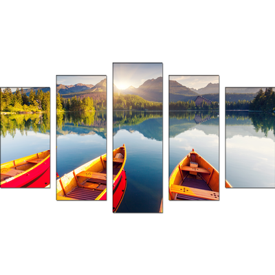 Mountain Lake Canvas Wall Painting- With 5 Frames