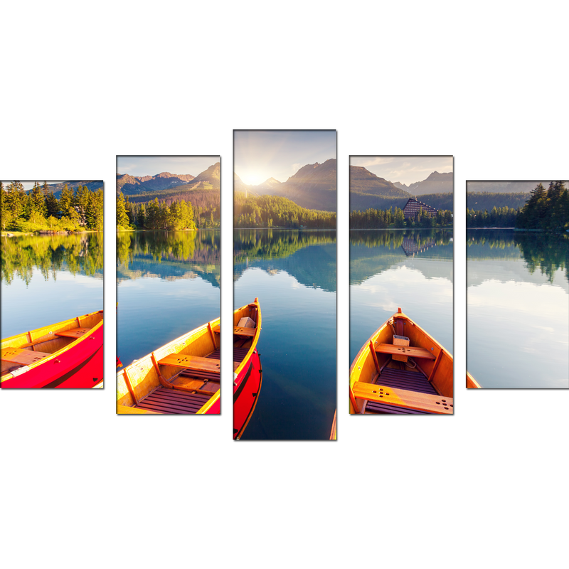 Mountain Lake Canvas Wall Painting- With 5 Frames
