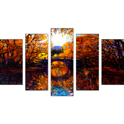 Autumn Forest Abstract Scenery Canvas Wall Painting- With 5 Frames